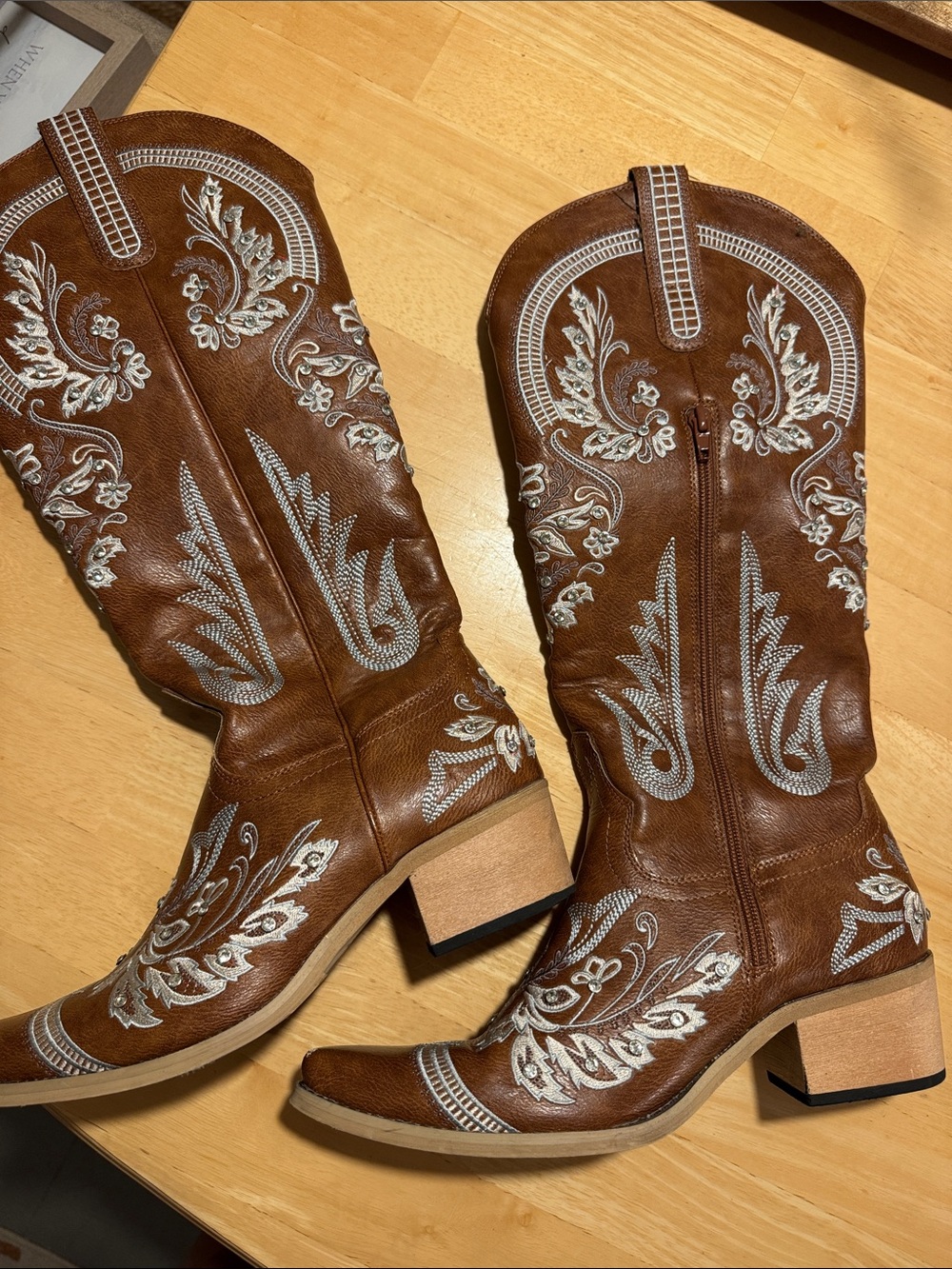 Women’s Brown Embroidered Western Boots - Stylish Cowboy Heel